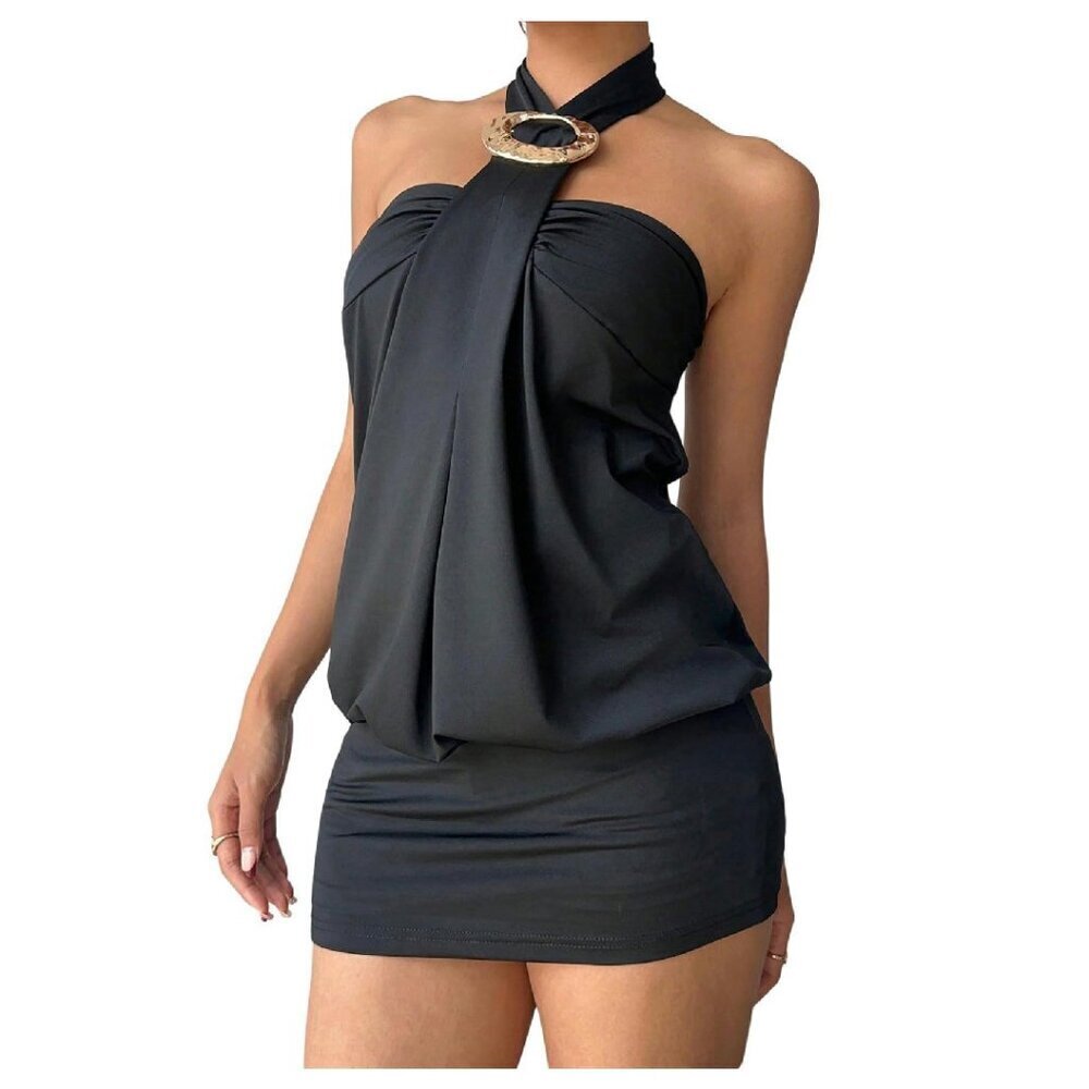 Cheetah Print Halter Bodycon Mini Dress Open Back Sleeveless Medium